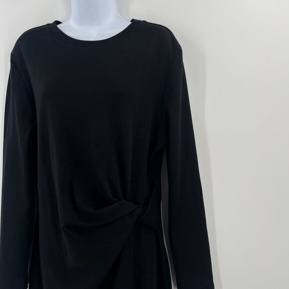Tanya Taylor Blakely Dress 2X Black Knit Midi Maxi Long Sleeve Side Knot Ruched - Picture 8 of 9